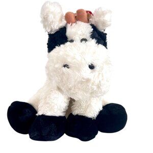 Fluffy DGE Cow Plush White Black Stuffed Animal Snuggle Toy Horns Soft Fur 12”